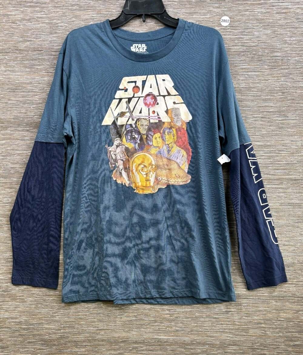 Disney Star Wars Mad Engine Retro Long-Sleeve T-Shirt Men's Size L Blue Gray